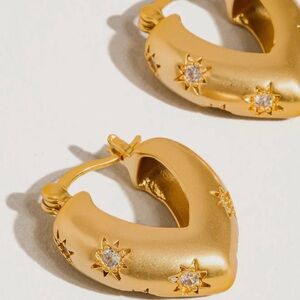 Desi 18K Gold Star Cz Heart Hoop Earring